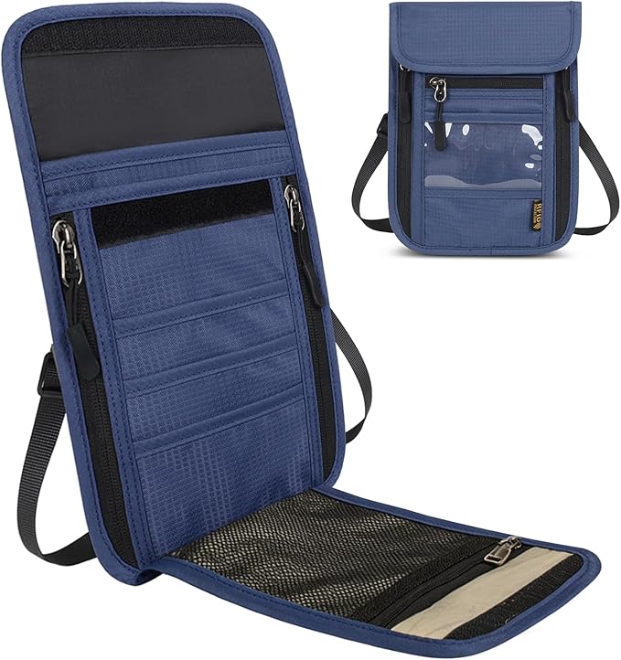 Travel Neck Wallet RFID Blocking – Hidden Passport Holder & Anti-Theft Money Pouch for Men & Women, Lightweight Concealed Undergarment Organizer with Adjustable Strap, Secure Document Holder