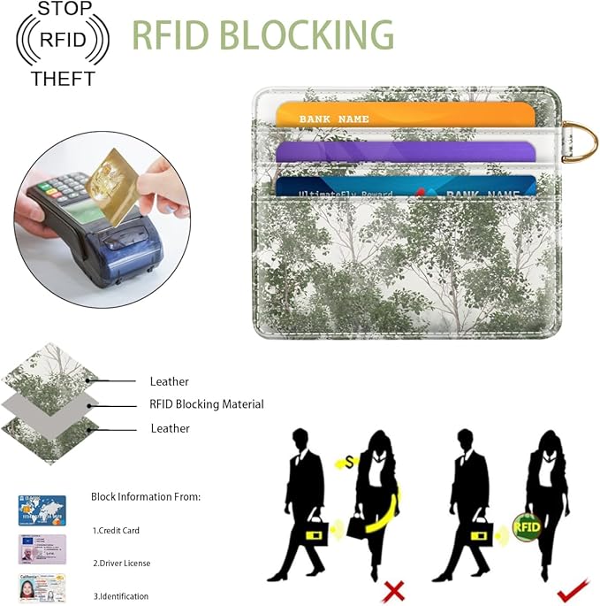 Slim Minimalist Front Pocket RFID Blocking Credit Card Holder Small Wallet Cute Card Cases for Women,Foggy Forest
