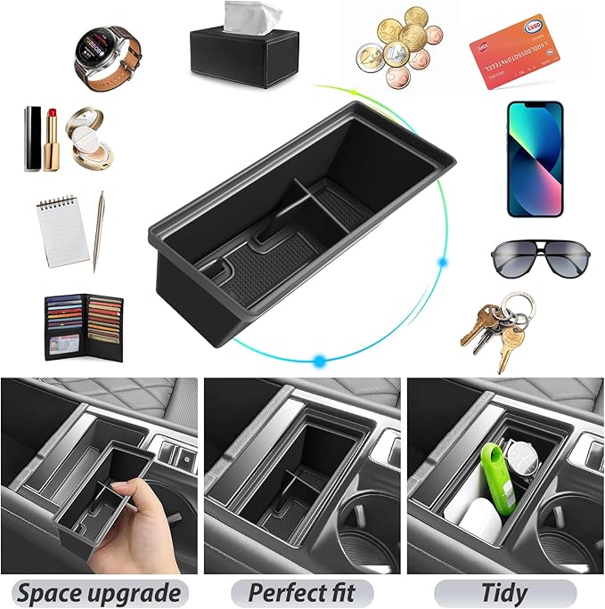 SKTU for 2024 2025 2026 VW Atlas Center Console Organizer 2024 2025 2026 V W Atlas Front Center Console Tray 2024-2026 Atlas Armrest Storage Box VW Atlas 2024 2025 2026 Accessories (Front Organizer)