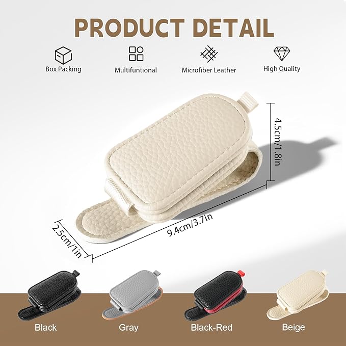 JUSTTOP 1Pack Sunglass Holder for Car, Magnetic Leather Buckle Sun Visor Sunglass Clip, Ticket Card Clip Sunglasses Mount, Car Interior Accessories for Men and Women (Beige)