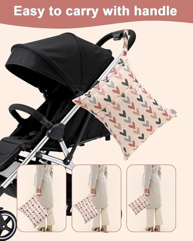 ALVABABY 3 pcs Cloth Diaper Wet Dry Bags Waterproof Reusable with Two Zippered Pockets Travel Beach Pool Daycare Soiled Baby Items Yoga Gym Bag for Swimsuits or Wet Clothes Small Medium Large 3L-SML13