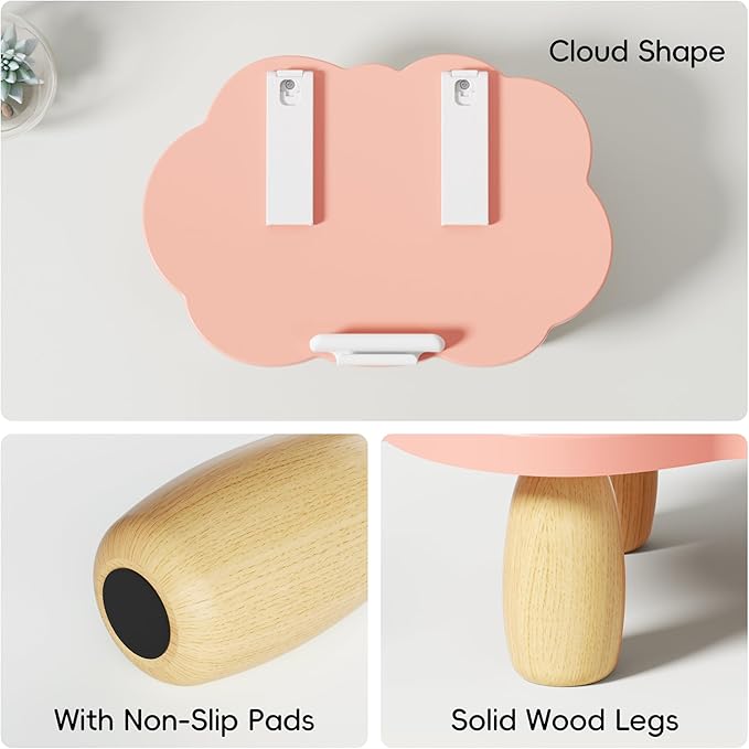 AFOOYO Adjustable Wood Laptop Stand, Ergonomic Height Angles Computer Stand, Cloud-Shaped Holder Riser Notebook Stand for Desk Compatible with Air, Pro, Dell, HP, Lenovo More 10-17.3" Laptops, Pink