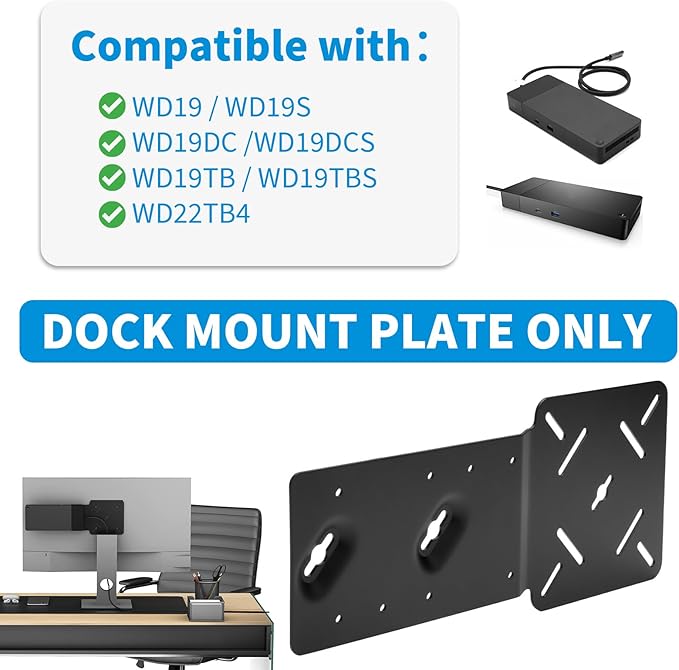 Docking Station VESA Mount Plate Compatible with Dell WD22TB4 / WD19S / W19TBS / WD19DCS, Behind Monitor VESA Mounting, Wall and Under Desk Mount Metal Dock Holder