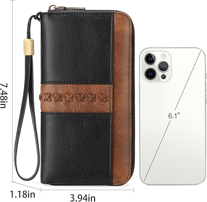 GOIACII Wallet for Women Ladies Wristlet Long Purse Zip Around Clutch RFID Blocking Vegan Leather