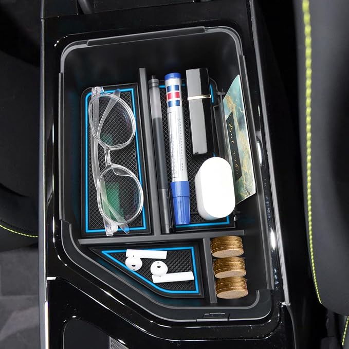 MARCHFA Center Console Organizer Tray Compatible for 2022 2023 2024 2025 2026 Kia EV6 Accessories Armrest Storage Box Tray Organizer Insert (Blue)