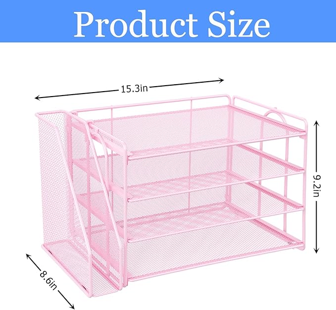 gianotter 4-Tier Paper Organizer With Magazine Holder, Desk Organizers and Accessories, Desk Accessories & Workspace Organizers, File Organizer for Office Supplies Storag (Pink, 4-Tier)