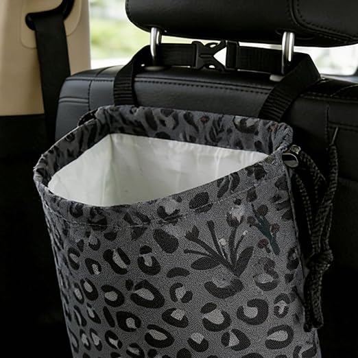 Grey Leopard Pattern Car Trash Bag - Waterproof Car Trash Bag Hanging Leakproof Car Garbage Bag - Washable Reusable Trash Bag For Car Interior Hanging Organizer Storage Vehicle Travelling Camping