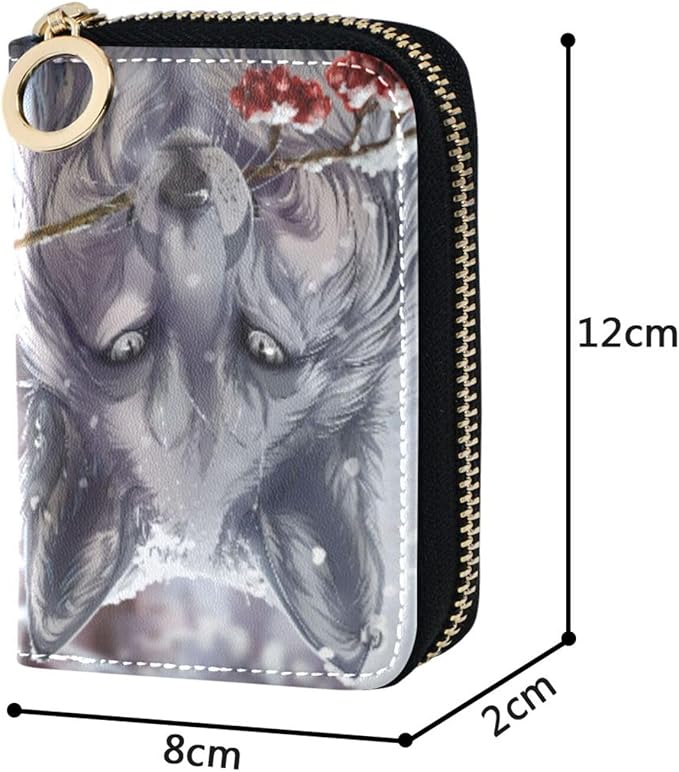 Wolf RFID Credit Card Holder Wallets Accordion for Women Leather Zipper Card Case Accordion Wallet for Ladies Girls