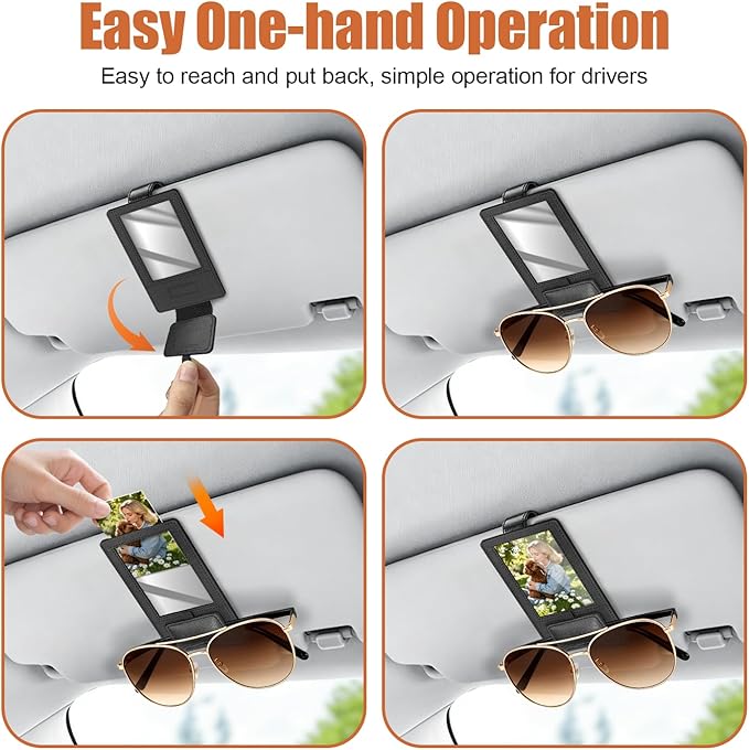 New 2 in 1 Sunglass & Photo Holder for Car, Strong Magnetic Leather Sunglasses Holder, Car Visor Picture Holder Clip, 2026 Upgraded No Fall No Slide Car Visor Accessories