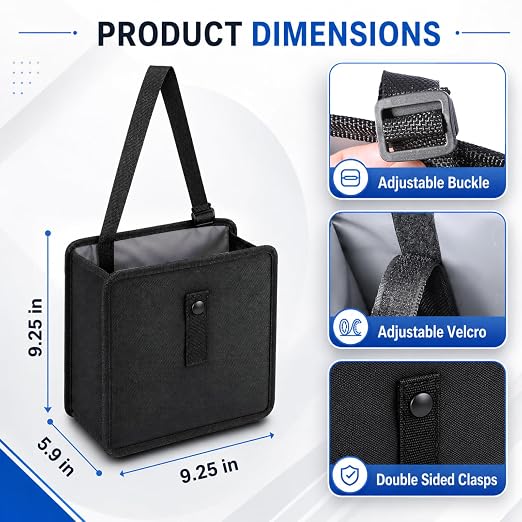 Car Trash Can, Foldable Hanging Car Trash Bag, 2 Gallon Leakproof Waterproof Auto Garbage Bag with Liner, Collapsible Car Interior Accessories Essentials for SUV Truck RV, Black