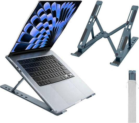 Ergonomic and Foldable Laptop Stand for Desk, Adjustable Riser, Fits All Laptops and Notebooks up to 17,Ultra-Thin,Ventilated Cooling,ABS+Silicone,Grey.