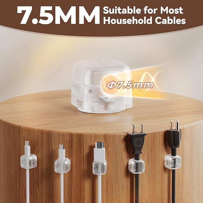 6Pack Rotatable Cord Organizer,Spring Cable Clips Desk Cable Management Cord Holder Adhesive Phone Charger Cord Clips for Home Office Car Wall Nightstand Accessories, Clear