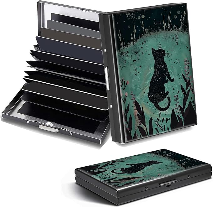 Credit Card Holder, Cat Watercolour Design Mini RFID Blocking Aluminum Wallet Slim Metal Hard Case Shell Travel Wallet ID Case Small Credit Cards Case Business Cards for Women Men Girls