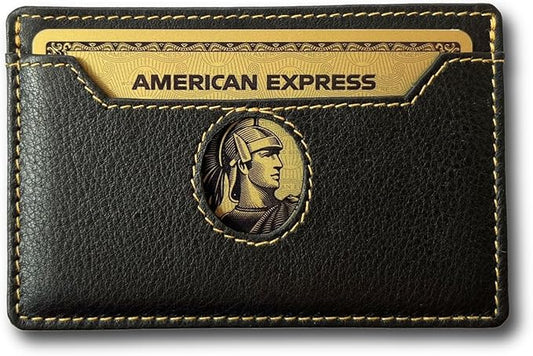 2 Card Minimalist Front Pocket Card Holder Wallet for Men & Women - Genuine Leather Ultra Thin - Compatible with American Express Gold