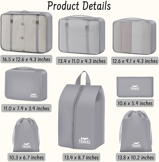 8 Set Packing Cubes for Travel Luggage Organizer Bags for Family, Mesh Packing Cubes for Suitcases, Travel Essentials Bags Set for Women & Men