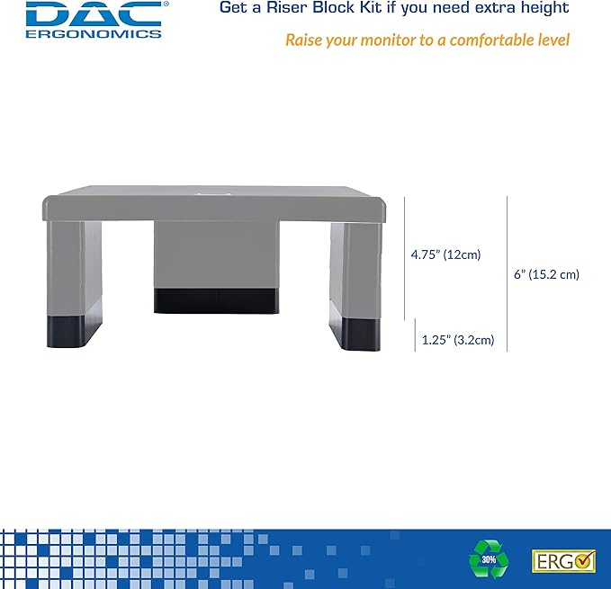 DAC Stax Leg Block Kit for Height-Adjustable Rectangular Monitor Stand, 3-Piece, Raise Monitor Riser by 1-1/4"