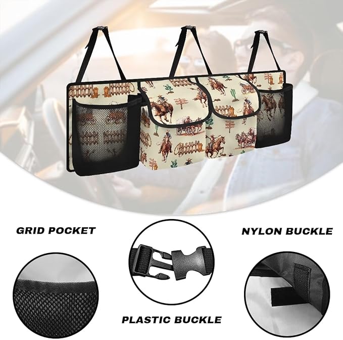 Western Cowboy Car Backseat Trunk Organizer - Auto Hanging Seat Back Storage Bag Collapsible Cargo Bag for SUV, Truck, MPV, Your Space Saving Expert