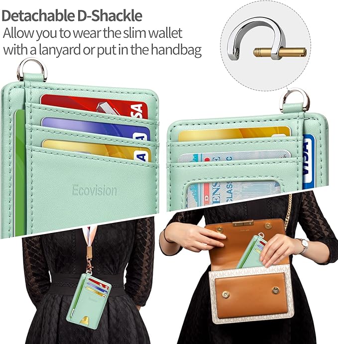EcoVision Slim Minimalist Front Pocket Wallet, RFID Blocking Credit Card Holder Wallet with Detachable D-Shackle for Men Women