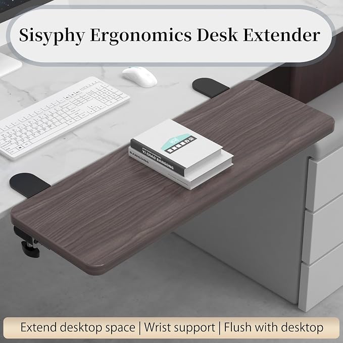 Sisyphy Ergonomics Desk Extender Tray, 29.5x9.5" Punch-Free Clamp on, Foldable Keyboard Drawer Tray, Table Mount Arm Wrist Rest Shelf, Computer Elbow Arm Support