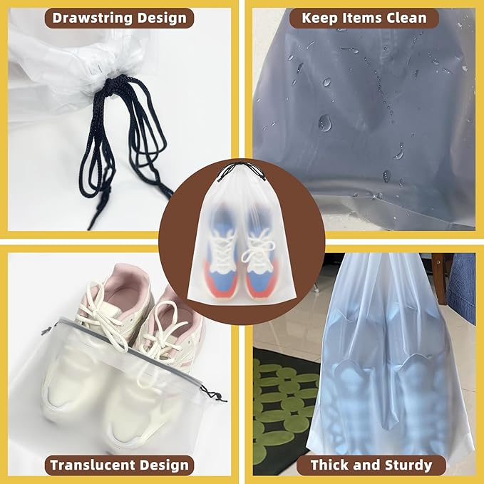 12 PCS Clear Shoe Bags for Travel, 11.8" x 15.7" Travel Shoe Bags for Storage and Packing, Waterproof Drawstring Shoe Bag for Traveling, Travel Essentials for Women and Men