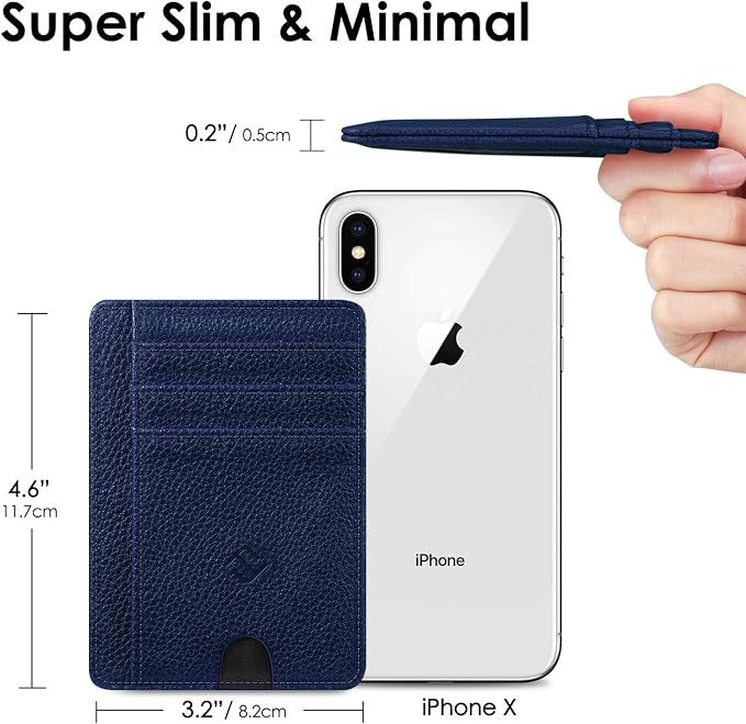 FINTIE Slim Minimalist Front Pocket Wallet, RFID Blocking Credit Card Holder Card Cases with ID Window for Men Women (Navy)