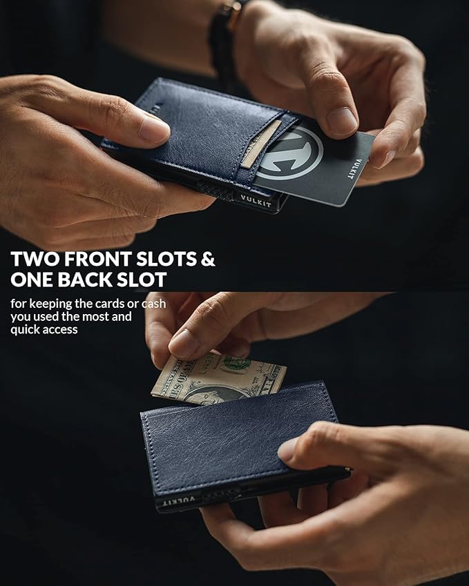 VULKIT Men's Slim Wallets Pop Up Card Holder RFID Blocking Metal Wallet Minimalist Design Holds Up to 11 Cards
