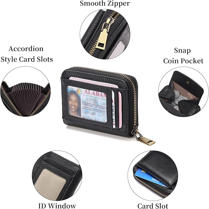 GAEKEAO Credit Card Holder Wallet for Women RFID Blocking Small Genuine Leather Card Case with Coin Pocket ID Window