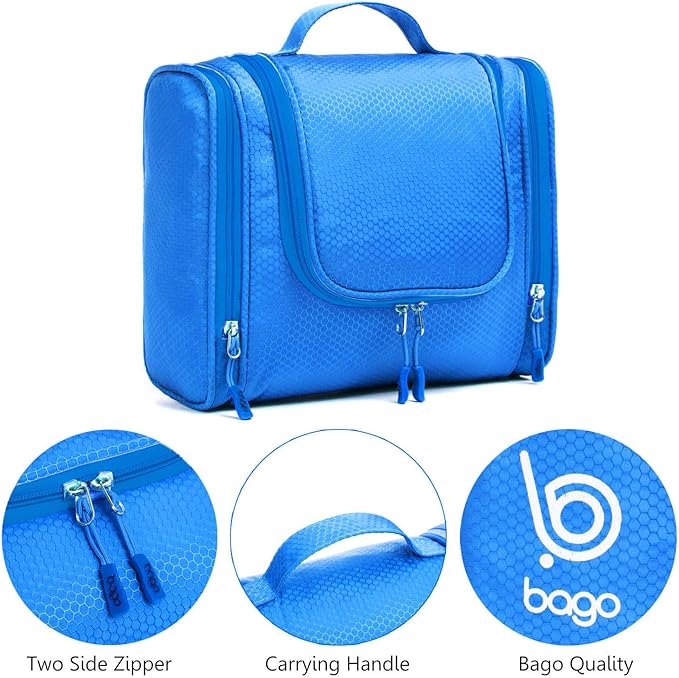 Bago Travel Toiletry Bag for Women and Men X-Large Waterproof Hanging Large Toiletry Bag for Bathroom and Travel Bag for Toiletries Organizer -Travel Makeup Bag (Blue)