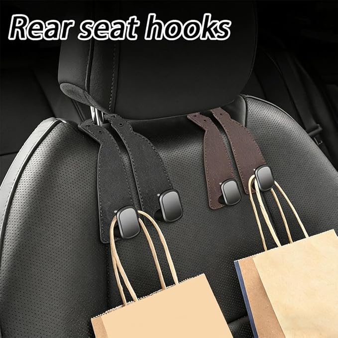 Car Purse Hook for Headrest, 2-in-1 Design with Phone Holder, Heavy Duty Metal Vehicle Storage Organizer, Universal Handbag Holder, Black Leather Seat Hangers for Grocery Bags, Clothes (Gray)