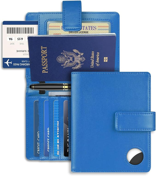 Passport Holder Wallet Cover Case for Women and Men,RFID Blocking,Passport Case with AirTag Slot,Travel Accessories (Blue)