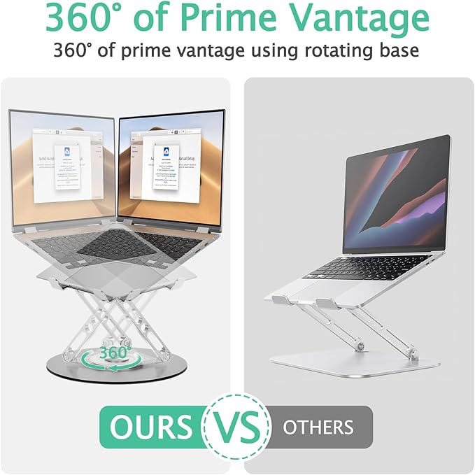 Laptop Stand for Desk Adjustable Computer Stand with 360 Rotating Base Ergonomic Laptop Riser Mount for Desk Foldable Protable Computer Desk Fits with MacBook Pro Air, Round