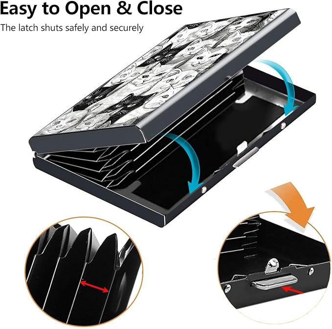 Credit Card Holder, Black White Art Cat Design Mini RFID Blocking Aluminum Wallet Slim Metal Hard Case Shell Travel Wallet ID Case Small Credit Cards Case Business Cards for Women Men Girls