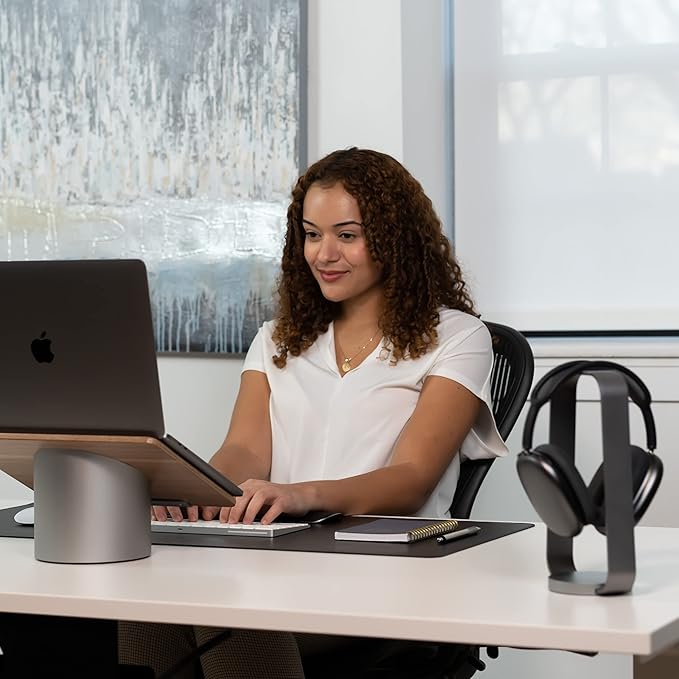 HumanCentric Aluminum Headphone Stand in Space Gray, Weighted Desk Headset Holder with Silicone Pad, Compatible with Most Headphone Sizes and Brands