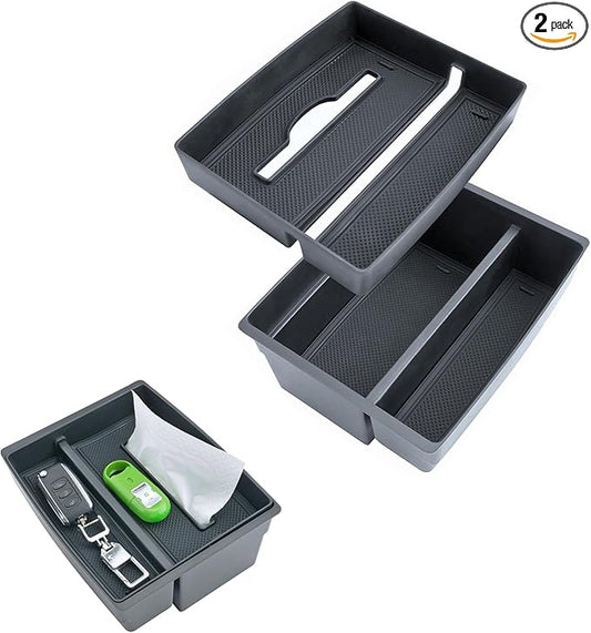 Double Layer 2024-2026 Tacoma Center Console Organizer for Toyota Tacoma (SR5/TRD Off-Road/TRD Sport/TRD Pro/Limited/Trailhunter),Durable ABS Plastic 2025 Tacoma Armrest Tray, Tissue Box Holder