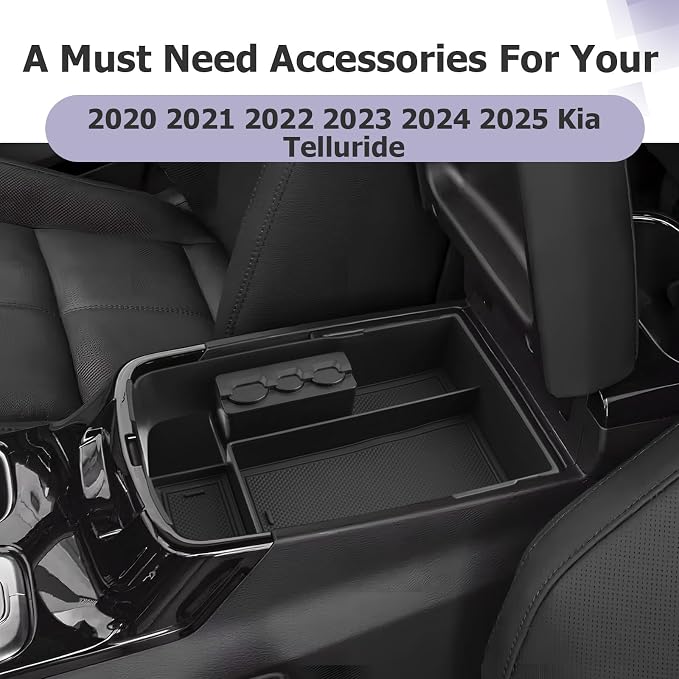 LUWU 2025 2026 Telluride Center Console Organizer for 2020 2021 2022 2023 2024 2025 2026 Telluride Accessories Armrest Console Storage Box Insert Tray with Coin Box ABS Material Black