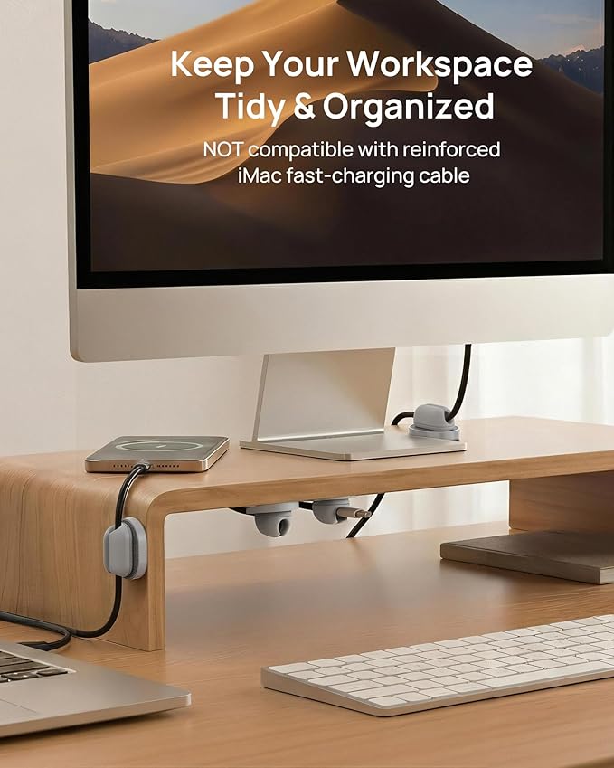 6 Pack Magnetic Cable Holder [2 in 1 Magnet & Adhesive] Cable Clips Silicone for Phone Charger, SODI Minimalist Cord Holder for Nightstand, Adhesive Cord Organizer for Desk, Car, Office (White)