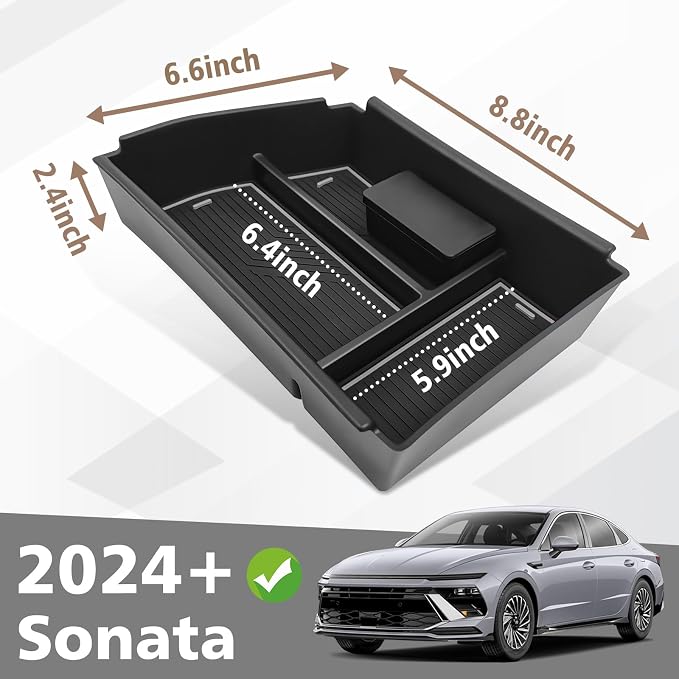 Muslogy Center Console Organizer Compatible with Hyundai Sonata 2024-2026 Accessories Middle Console Storage Box Sunglasses Coin Holder ABS Material with Anti-Slip Mats Interior Divider Tray (Gray)