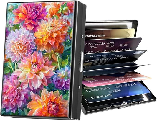 Metal Wallet,Credit Card Holder for Women Men,RFID Blocking Card Holder Wallet Mini Slim Aluminum Wallet ID Case Hard Card Case Business Card Holder Case,Watercolor Floral