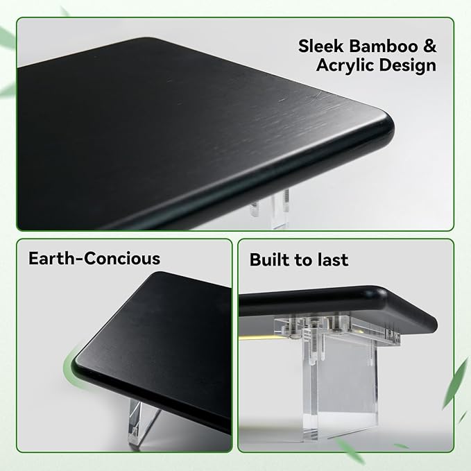 Bamboo Monitor Stand Riser with RGB Lights,31.5 Inches Desktop Shelf with Acrylic Legs Supports for Desk, PC Computer Monitor, Laptops, Printer, Speakers (Black)