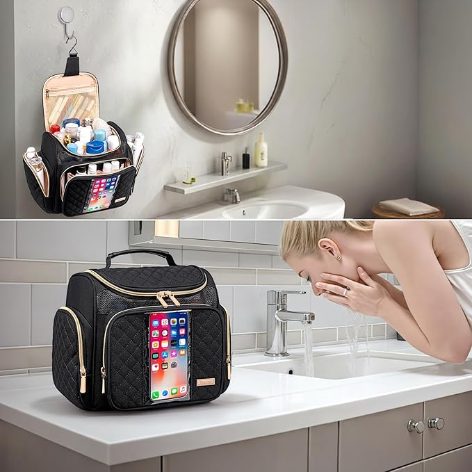 Tealari Large Toiletry Bag for Women Men,Bathroom Bag,Water Resistant Shower Bag,Makeup Bag,Portable Shower Caddy for College Dorm,Hanging Travel Toiletry Bag with Transparent Waterproof Phone Pocket