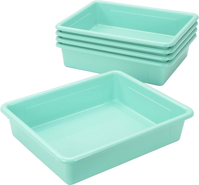 Storex Letter Size Flat Storage Tray – Organizer Bin for Classroom, Office and Home, Teal, 5-Pack (62522A05C), 10 x 13 x 3 Inches