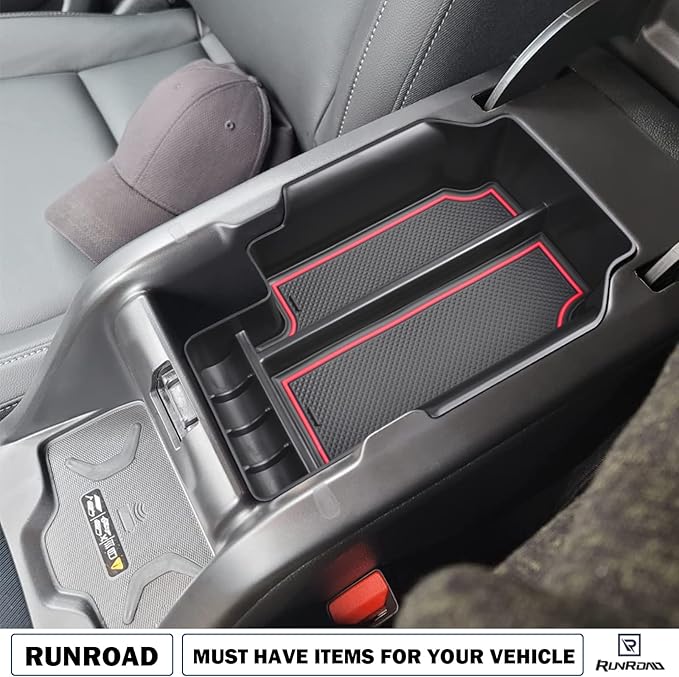 RUNROAD Center Console Organizer Tray Compatible with Chevy Colorado/GMC Canyon 2015 2016-2020 2021 2022 Accessories, Insert ABS Secondary Storage Box Armrest Tray Coin Holder Red