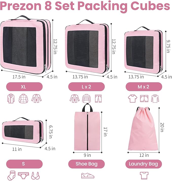 Compression Packing Cubes for Travel, Lightweight Vacation Travel Essentials, Travel Accessories for Suitcase Organizer Bags Set, Durable Luggage Organizer
