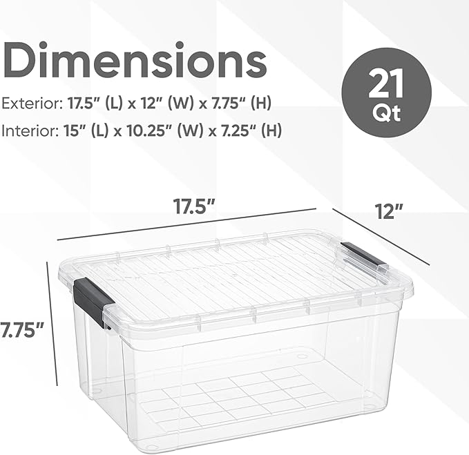 Superio Clear Storage Boxes with Lids, 21 Quart BPA Free Plastic Containers, Bins for Organizing, Stackable Crates, Organizer Totes for Home, Office, School, and Dorm, 5 Pack
