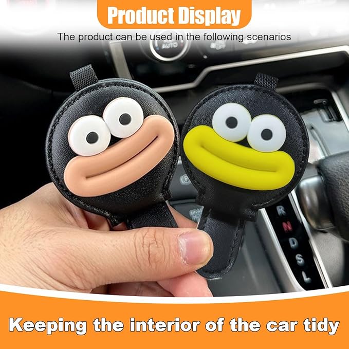 2PCS Sunglasses Holder for Car Visor, Magnetic Leather Ticket Card Clip, Sausage Mouth Sunglass Mount for Different Size Eyeglass, Cartoon Car Visor Decoration Accessory (Brown/Yellow/Black)
