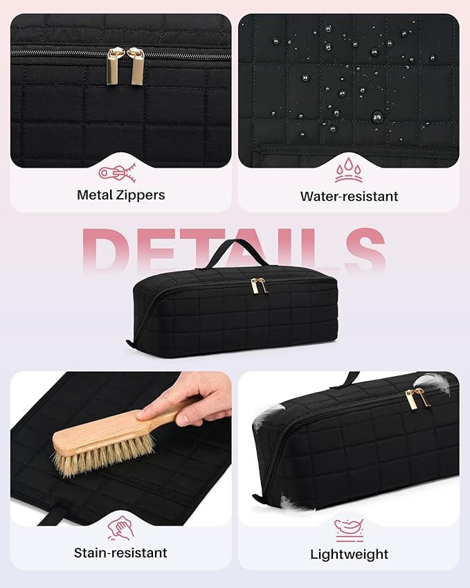 Hot Tools Travel Case with Heat Resistant Mat Pouch, Large Hair Tool Organizer Bag for Curling Iron Flat Iron Hair Dryer Hot Air Brush, Water Resistant Makeup Bag Gift for Women, Black