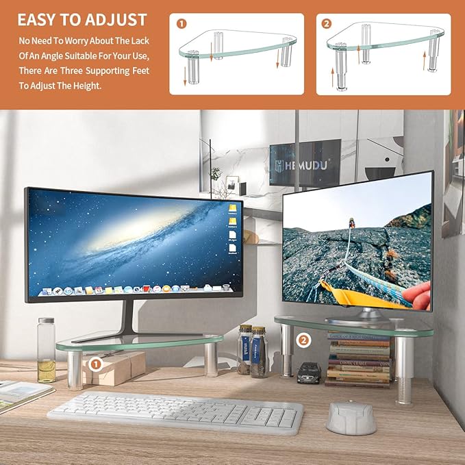 Hemudu 2 Pack Computer Monitor Riser | Triangle Desktop Universal Corner Stand for Computer Monitor & Laptop HD01T-203