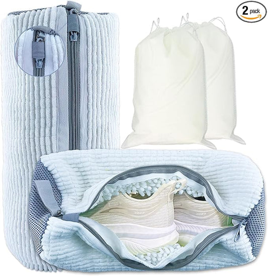 Shoe Washing Machine Bag, 2 Pack – Reusable, Fits All Shoe Types, 360° Deep Cleaning with Self-Locking Zipper, Wash Two Pairs at Once, Protects Shoes and Washing Machines(White)