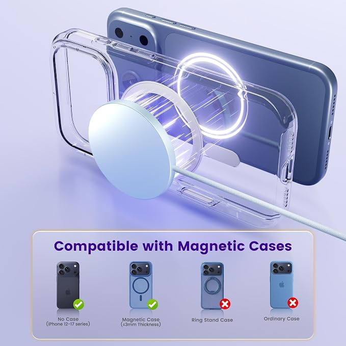 15W Wireless Charger for Apple MagSafe Charger, Magnetic Fast Charging Pad | Compatible for iPhone 17 16 15 14 13 12 Pro Max, AirPods-Slim Portable for Desk Bedside and Travel - 3 Pack, Blue