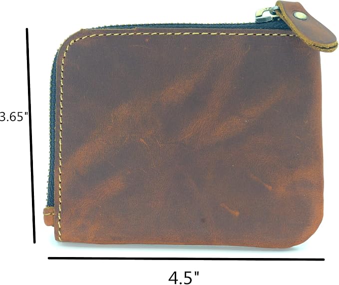 JJNUSA Genuine Leather Zipper Coin Purse Wallet With Key Car Smart Holder, Change Purse, Coin Pouch Holder For Men (Brown)